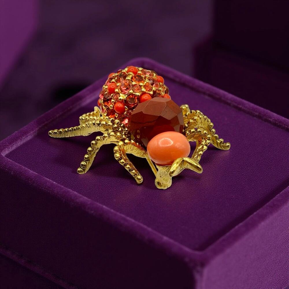 Joan Rivers Jeweled Spider Bug Brooch 18K Gold Plated
